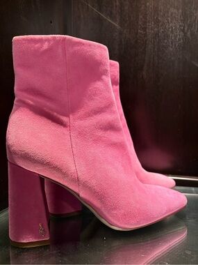 Women's Sam Edelman Pink Faux-Suede Block Heel Ankle Boots